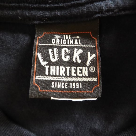 LUCKY 13 HOT RODDER DEVIL SPEED & POWER 2 SIDED BLACK L T SHIRT (PRE-OWNED) - Picture 4 of 7